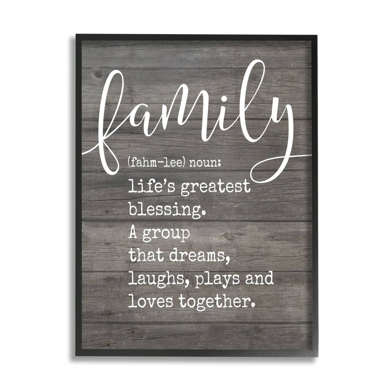 Stupell Industries Family Definition Planked Framed Wall Art